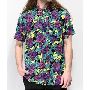 Empyre Mens Floral Multicolored Short Sleeve Collared Button Down Shirt Size L